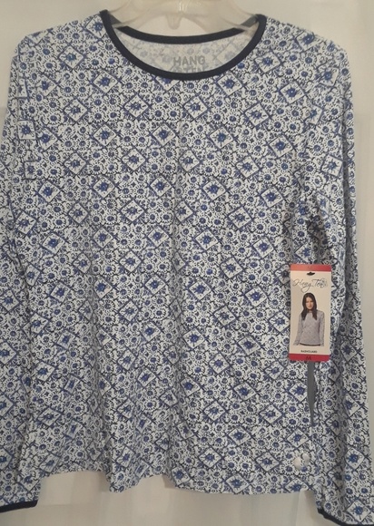 Hang Ten Sky Blue White Floral Long Sleeve Rashguard Swim Top M MEDIUM NEW!